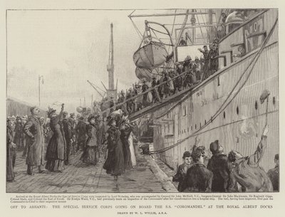 Off to Ashanti, the Special Service Corps Going on Board the SS Coromandel at the Royal Albert Docks by William Lionel Wyllie